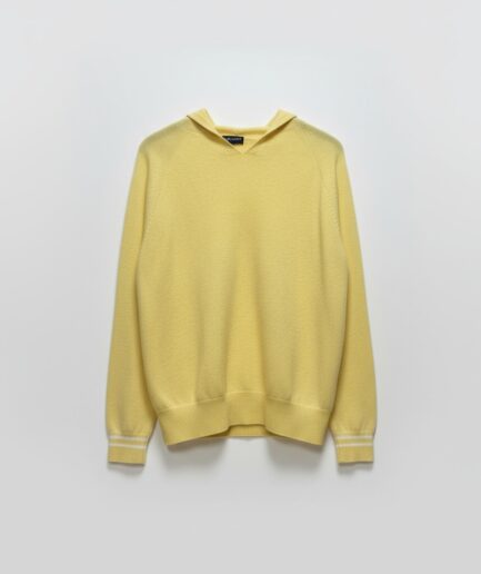 Hooded Wool Top with Contrast Cuffs