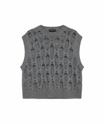 The Crochet-Openwork Vest with Stud Details