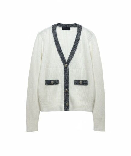 The Cashmere Cardigan with Contrast Trim & Buttoned Pockets