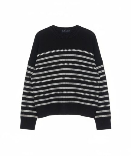 The Black Cashmere Sweater with White Line Detailing