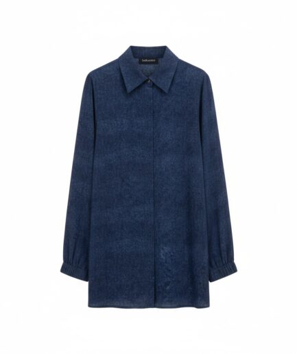 The Mixed-Blue Silk Shirt with Elastic Detailing