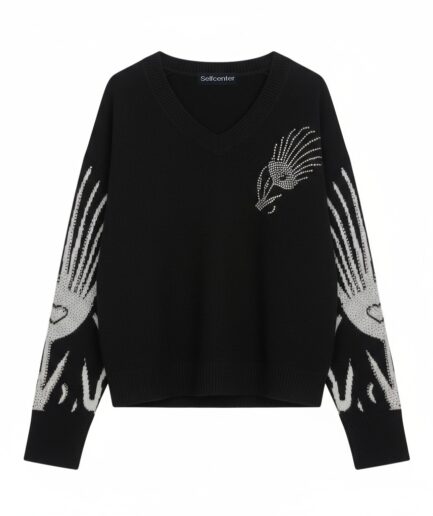 The Embellished Wool Knit Top with Intricate Pattern