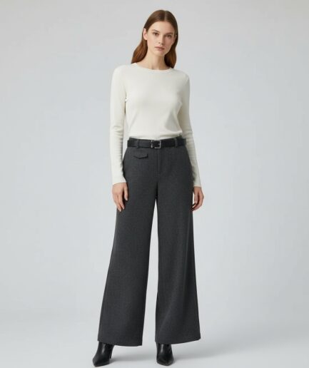 The Grey Wool Blend Wide-Leg Trouser
