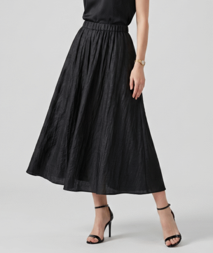 Artisanal Crackled Silk A-Line Midi Skirt