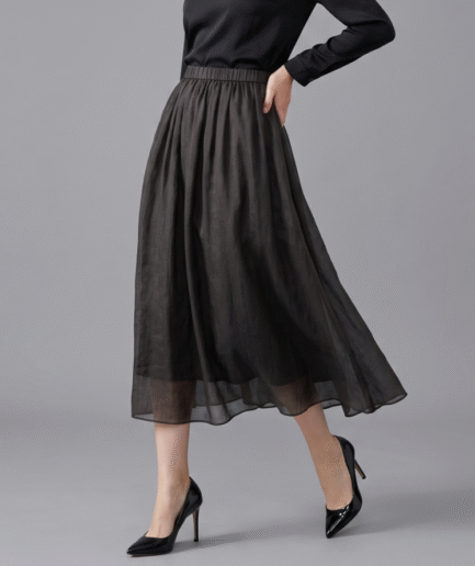 100% Ramie A-Line Midi Skirt