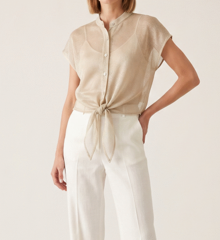 Metallic-Infused Linen Blend Knit Top