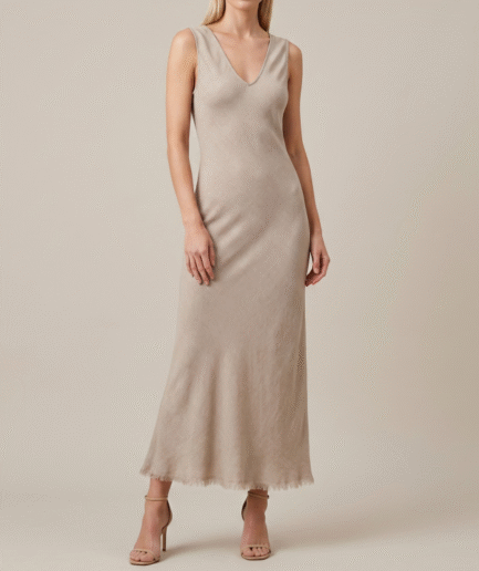 70% Linen / 30% Viscose Sleeveless V-Neck Maxi Dress