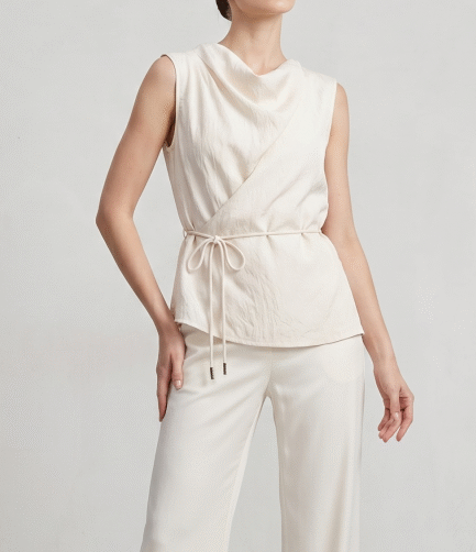 Pure Acetate Sleeveless Drape-Neck Top
